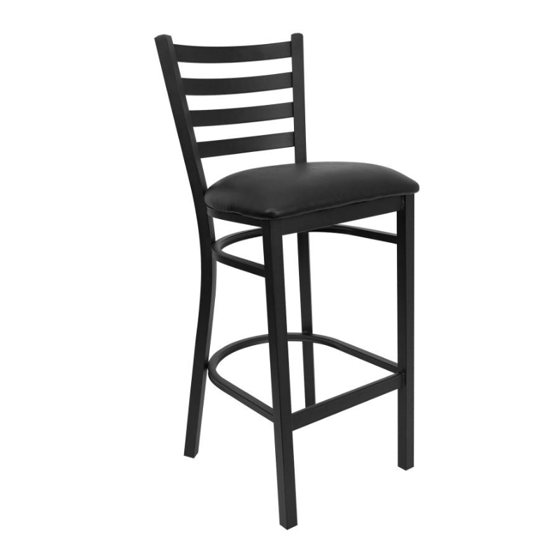 Bettina Dark Iron Metal Bar Stool Black Upholstered Seat