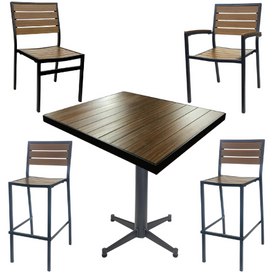 Chestnut Finish Faux Wood Restaurant Patio Table Top and Chair Set In-Outdoor