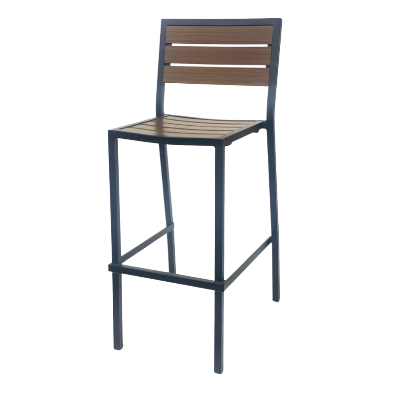 Chestnut Finish Faux Wood Restaurant Patio Table Top and Chair Set In-Outdoor