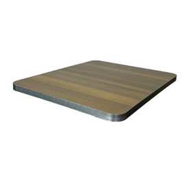 Eco Terrace Ceramic Walnut Finish Brushed Aluminum Metal Edge Banding Restaurant Table Indoor