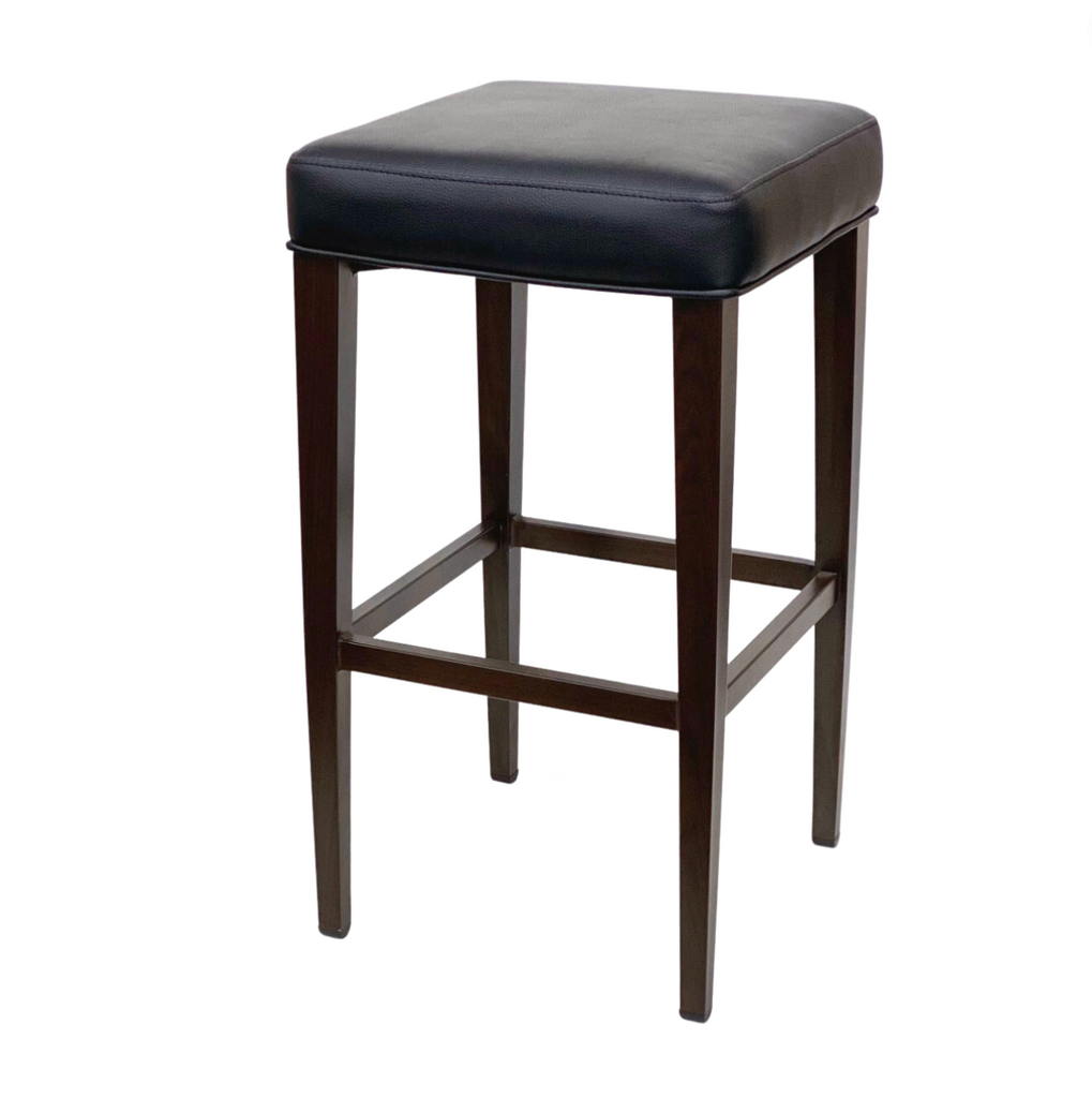 Frontier Bar Stool Walnut Frame Upholstered Black Seat