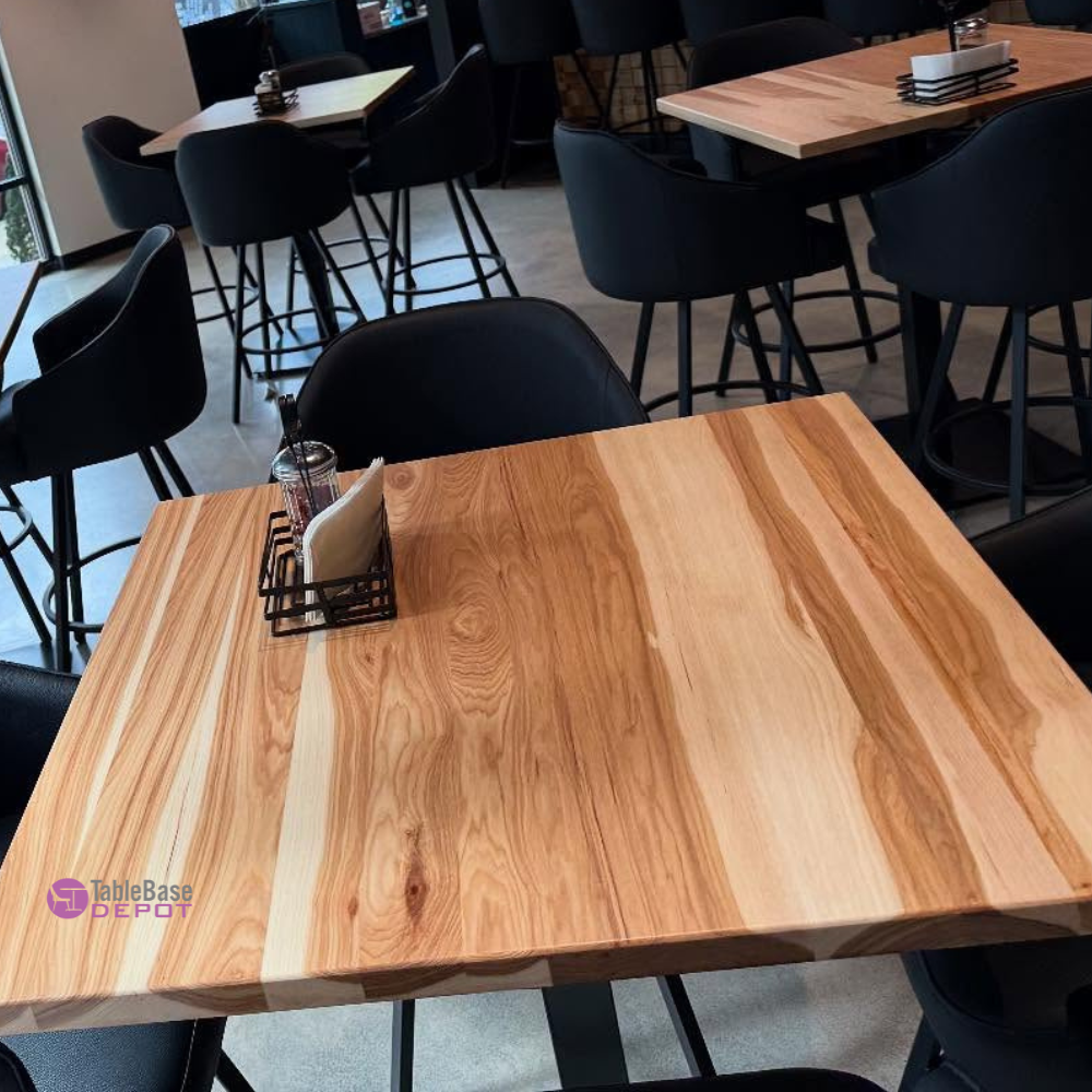 Creamy Heartwood Hickory Restaurant Table Tops