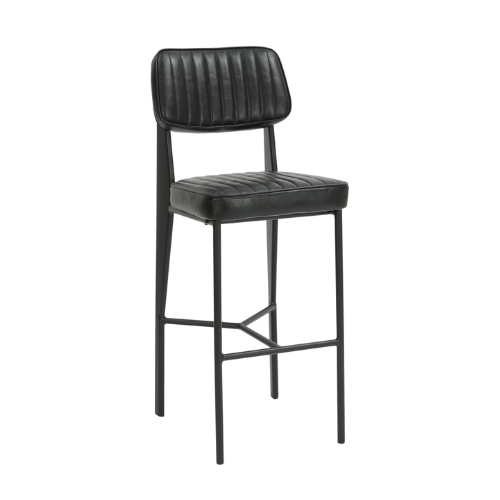 Napoli Vintage Black Metal Barstool With Black Vinyl Seat and Back