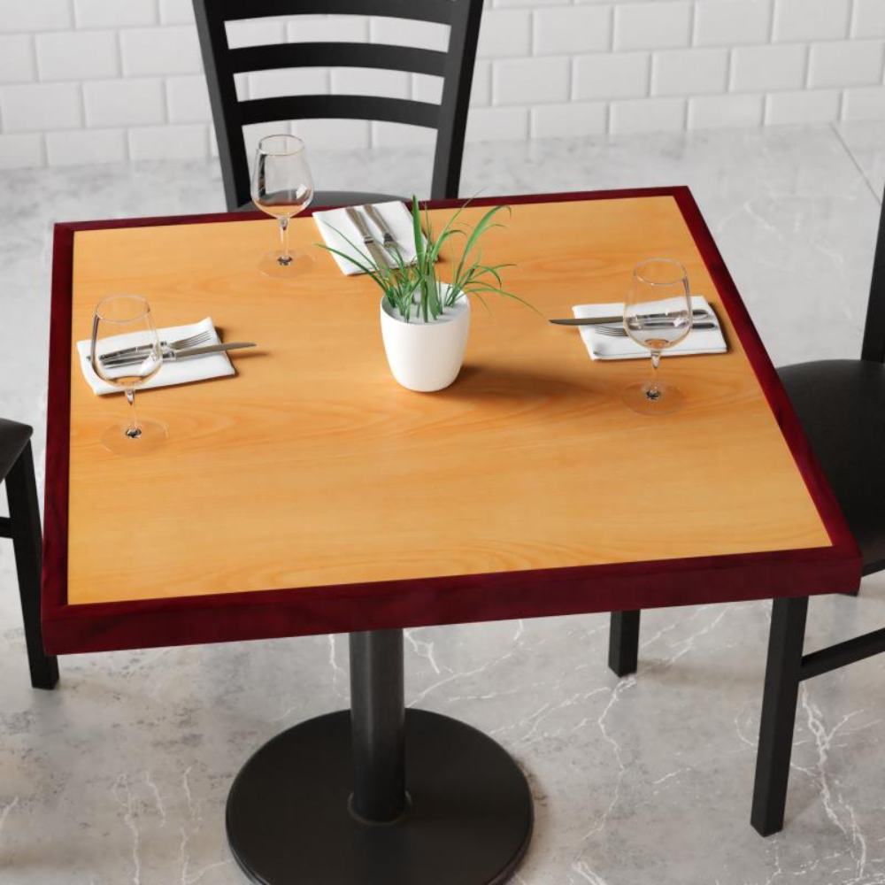 Natural Cherry Wood Restaurant Table Top Gloss With Mahogany Trim
