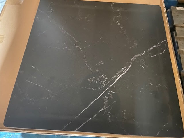 Sable Black White Marbling Faux Stone Outdoor Restaurant Patio Table