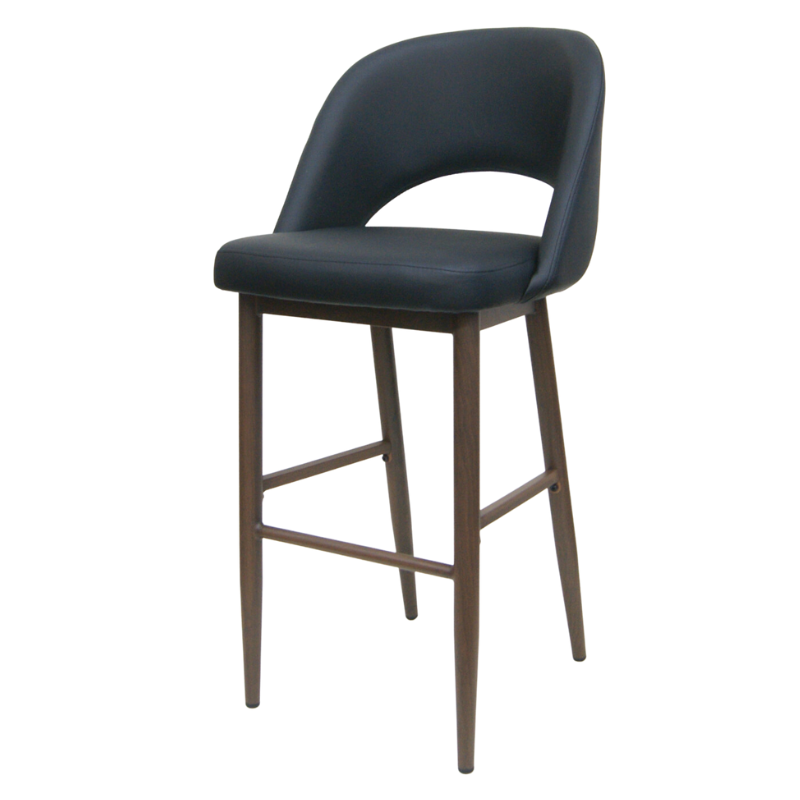 The Baltimore Barstool Black Vinyl With Wood Grain Metal Legs