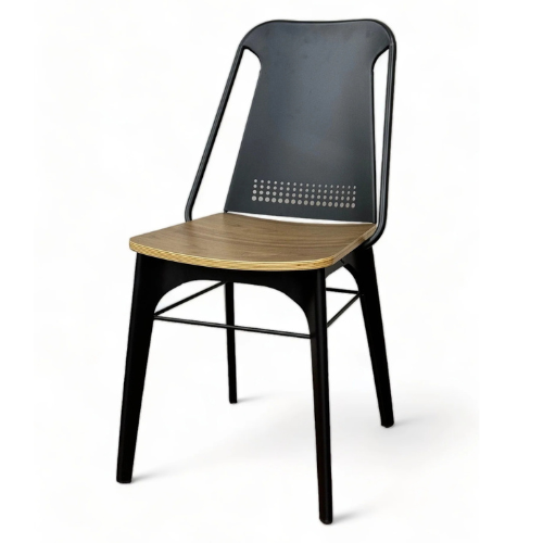Urban Forge Black Metal Restaurant Chair With Black Walnut Veneer Seat