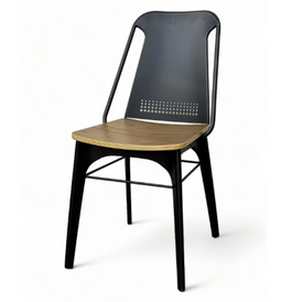 Urban Forge Black Metal Restaurant Chair With Black Walnut Veneer Seat