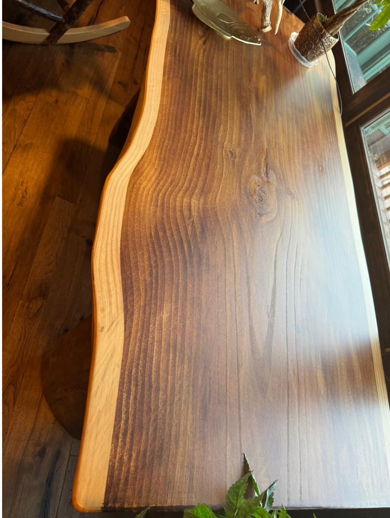 Two-Tone Natural Walnut Pine Live Edge Restaurant Table Top