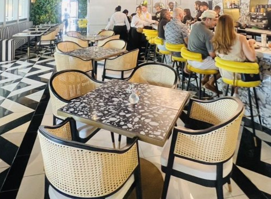 Terrazzo Stone Tile Table With Gold Painted Steel Edge Restaurant Table Tops Fully Custom