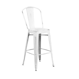 New White Weathered High Back Tolix Bar Stool