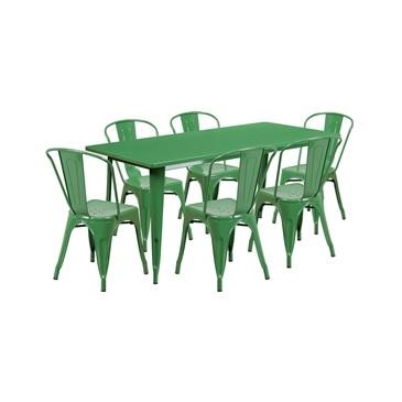 Green Tolix Outdoor Patio Chairs and Table 31.5 x 63 - 7 Piece Set