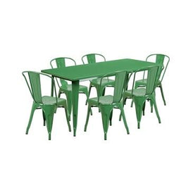 Green Tolix Outdoor Patio Chairs and Table 31.5 x 63 - 7 Piece Set