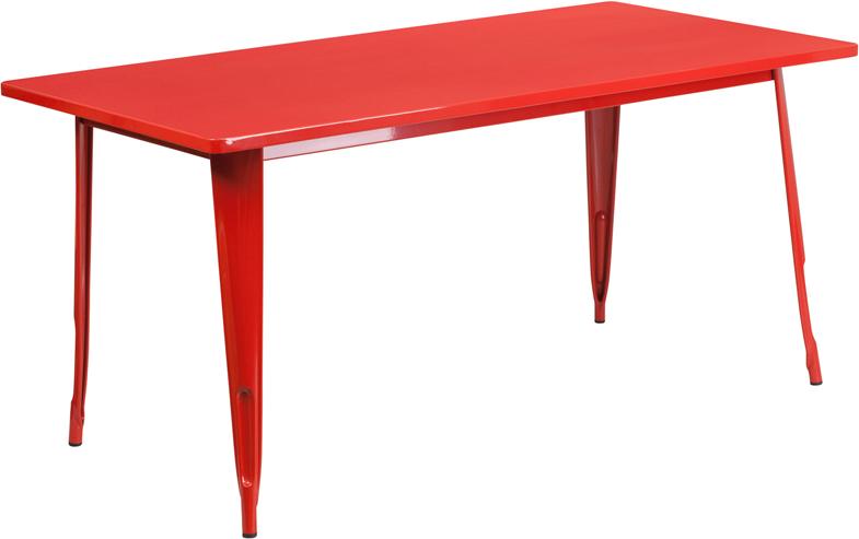 Red Tolix Outdoor Patio Chairs and Table 31.5 x 63 - 7 Piece Set
