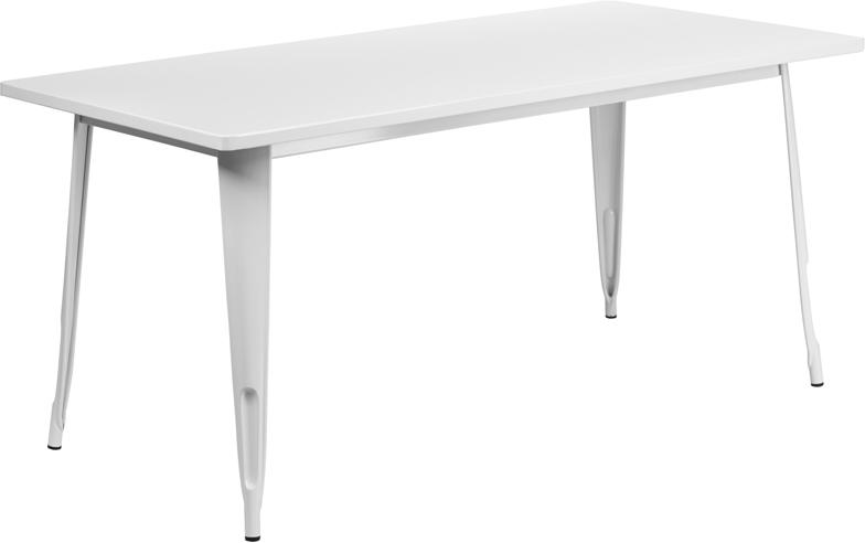White Tolix Outdoor Patio Arm Chairs and Table 31.5 x 63 - 7 Piece Set