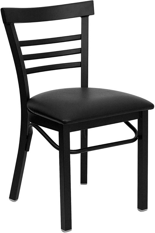 Adelina Black Metal Cafe Chair Black Upholstered Seat