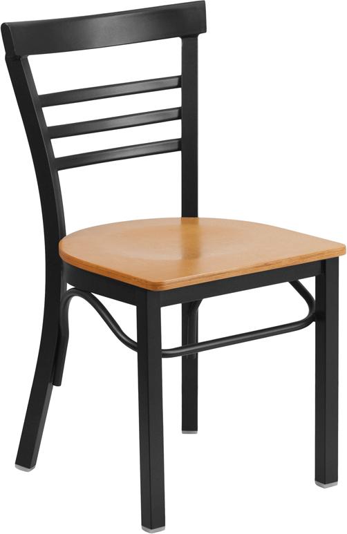 Adelina Black Metal Cafe Chair Natural Wood Seat