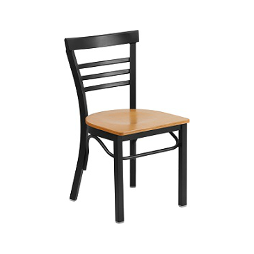 Adelina Black Metal Cafe Chair Natural Wood Seat