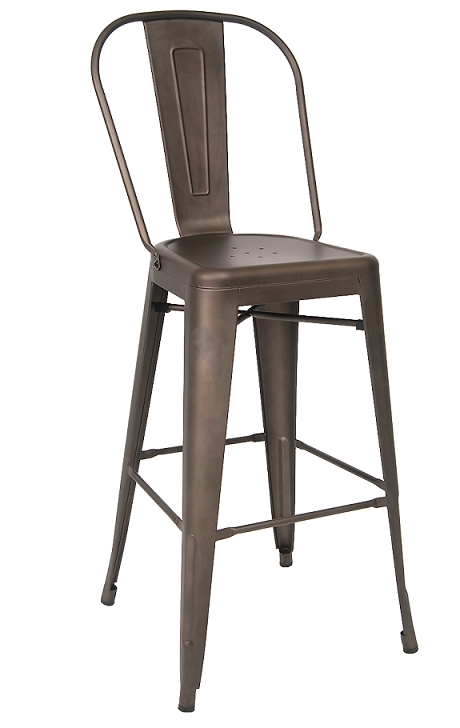 Antique Custom Taupe Finish Highback Tolix Bar Stool