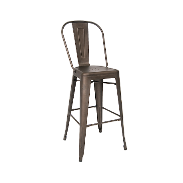 Antique Custom Taupe Finish Highback Tolix Bar Stool