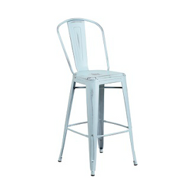 Antique Sky Blue Weathered High Back Tolix Bar Stool Large Seat