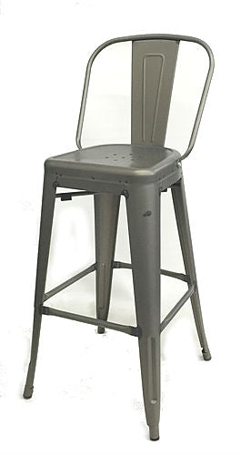 Antique Welded Matte Gun Metal Finish Tolix High Back Bar Stool