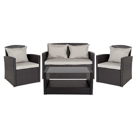 Apopka 4 Piece Black Patio Set with Gray Back Pillows Seat Cushions