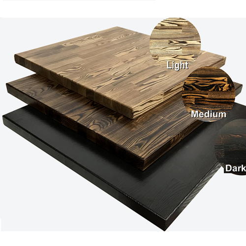 Smoked Carbon Ash Wood Restaurant Table Tops