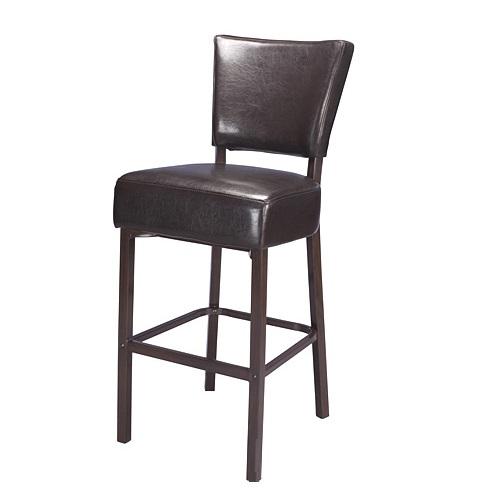 Baron Upholstered Brown Metal Bar Stool Wood Grain Finish