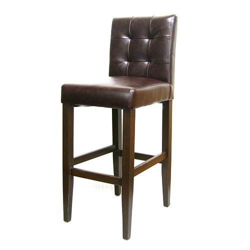 Beaulon Button Back Upholstered Brown Metal Bar Stool Wood Grain Finish