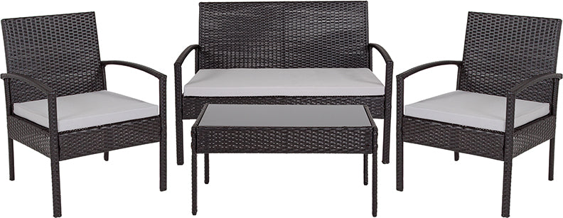 Belleair 4 Piece Black Patio Set with Steel Frame and Gray Cushions