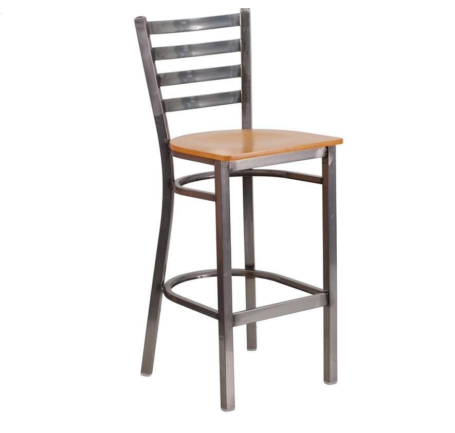 Bettina Medium Gun Metal Bar Stool Wood Seat