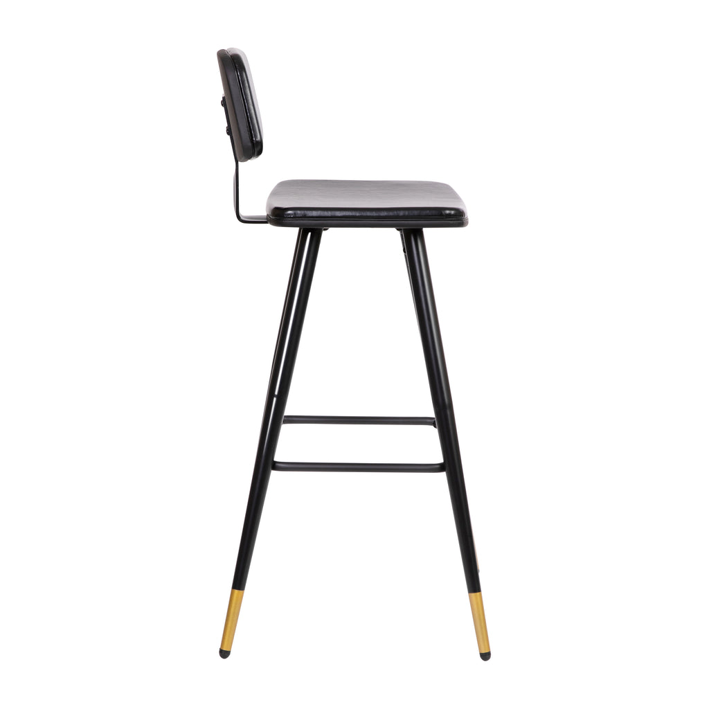 Bianca Gold Tip Leg Low Back Restaurant Barstool Black Upholstery Black Iron Finish