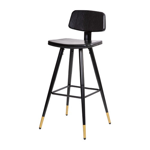 Bianca Gold Tip Leg Low Back Restaurant Barstool Black Upholstery Black Iron Finish