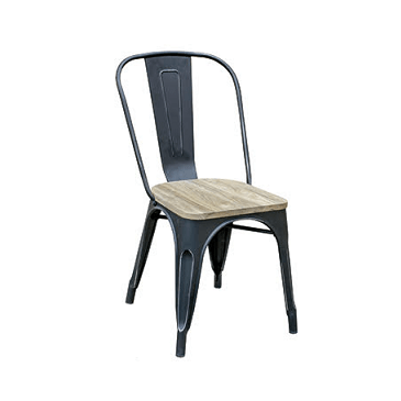 Black Weathered Finish Tolix Chair Natural Wood Seat