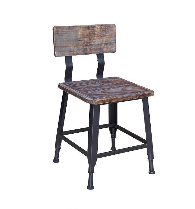 Bulldozer Industrial Steel Chair Antique Finish Wood Seat Back