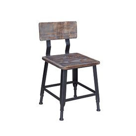 Bulldozer Industrial Steel Chair Antique Finish Wood Seat Back