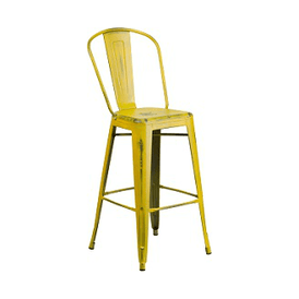 Butter Yelllow Antique Weathered Tolix Bar Stool High Back Large Seat