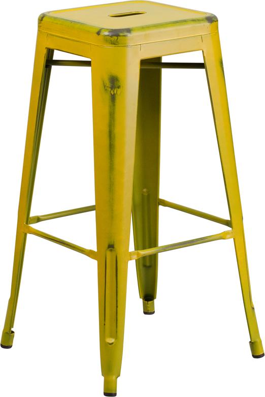 Butter Yellow Weathered Tolix Bar Stool