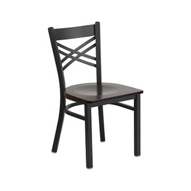 Carlita Dark Iron Strap Back Metal Side Chair Wood Seat