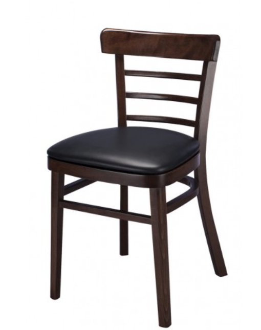 Class Bistro Chair Solid Wood Walnut Finish Black Upholstered Seat