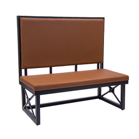 ComfortZone Contemporary Restaurant Bench Booth with Black Metal Frame and Brown Vinyl Back and Seat