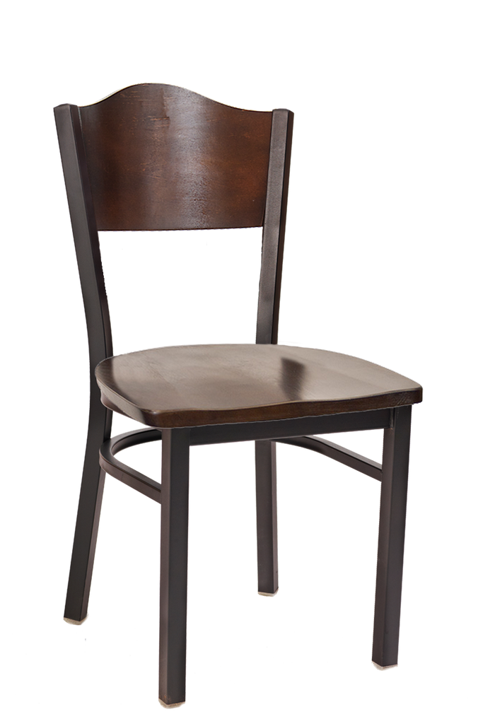 Crest Back Chair Walnut Finish Wood Seat Back Black Chair
