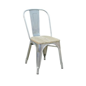 Light Gun Metal Tolix Chair Natural Finish Wood Seat