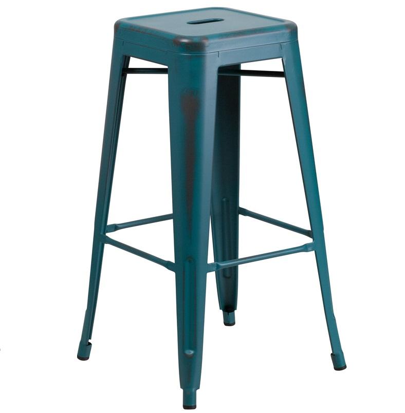 Dark Marlin Blue Weathered Tolix Bar Stool