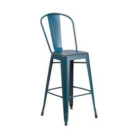 Dark Marlin Blue Weathered High Back Tolix Bar Stool Large Seat