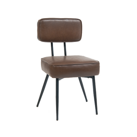 Early Times Vintage Black Steel Chair Upholstered Brown Vinyl