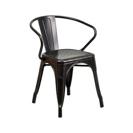 Galvanized Antique Black Copper Tolix Arm Chair In-Outdoor
