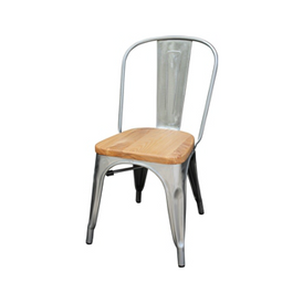 Galvanized Silver Tolix Chair With Natural Wood Seat