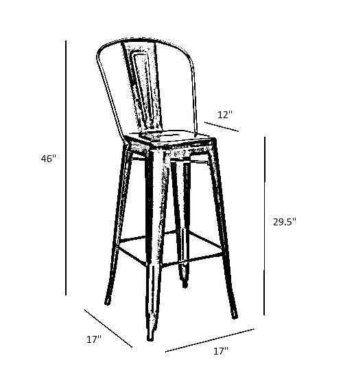 Raven Black Metal High Back Tolix Bar Stool